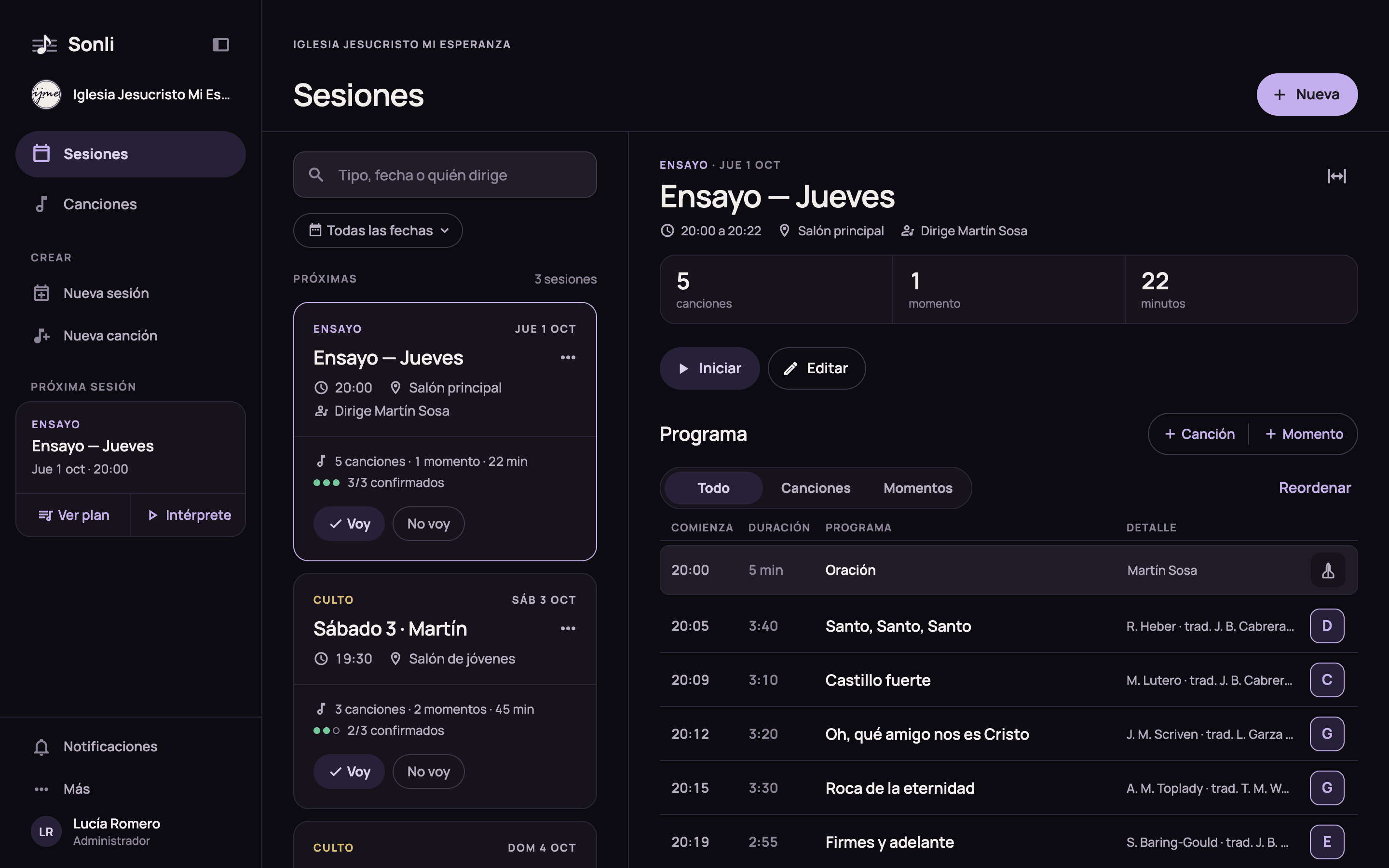 Programa de un ensayo en Sonli, en la computadora