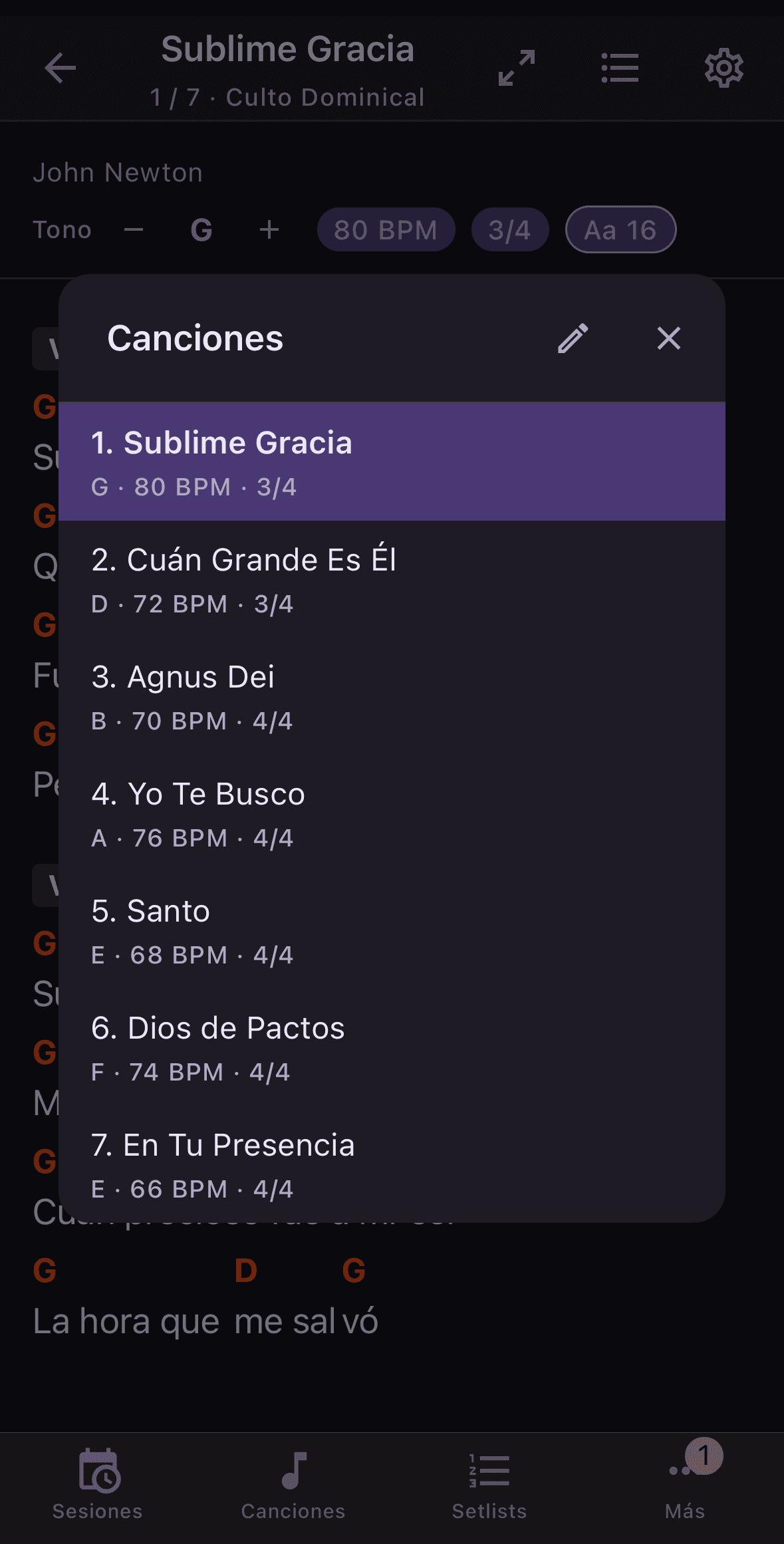 Setlist en vivo